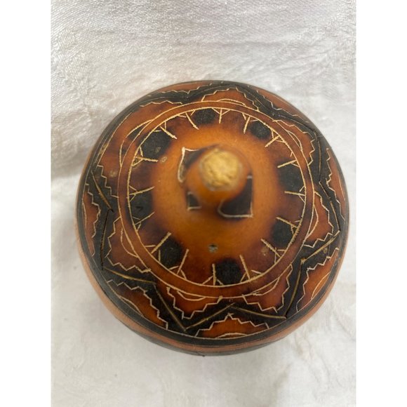 Gourd Trinket Box Bowl Bear Wood Burned Design Trees Nature 3.5”x3.5” - Picture 7 of 7